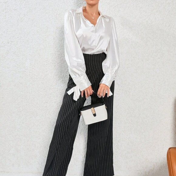 Black And White Elegant Women's Minimalist Satchel Bag - Picture 2 of 5